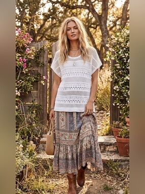 Dressbarn white Crochet Open Weave Short Sleeve Sweater Top XL New